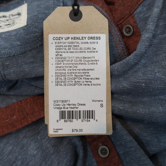 PRANA Cozy Up Henley Dress Size S NWT Casual Hemp Rust Blue/Gray Pockets - Picture 8 of 9